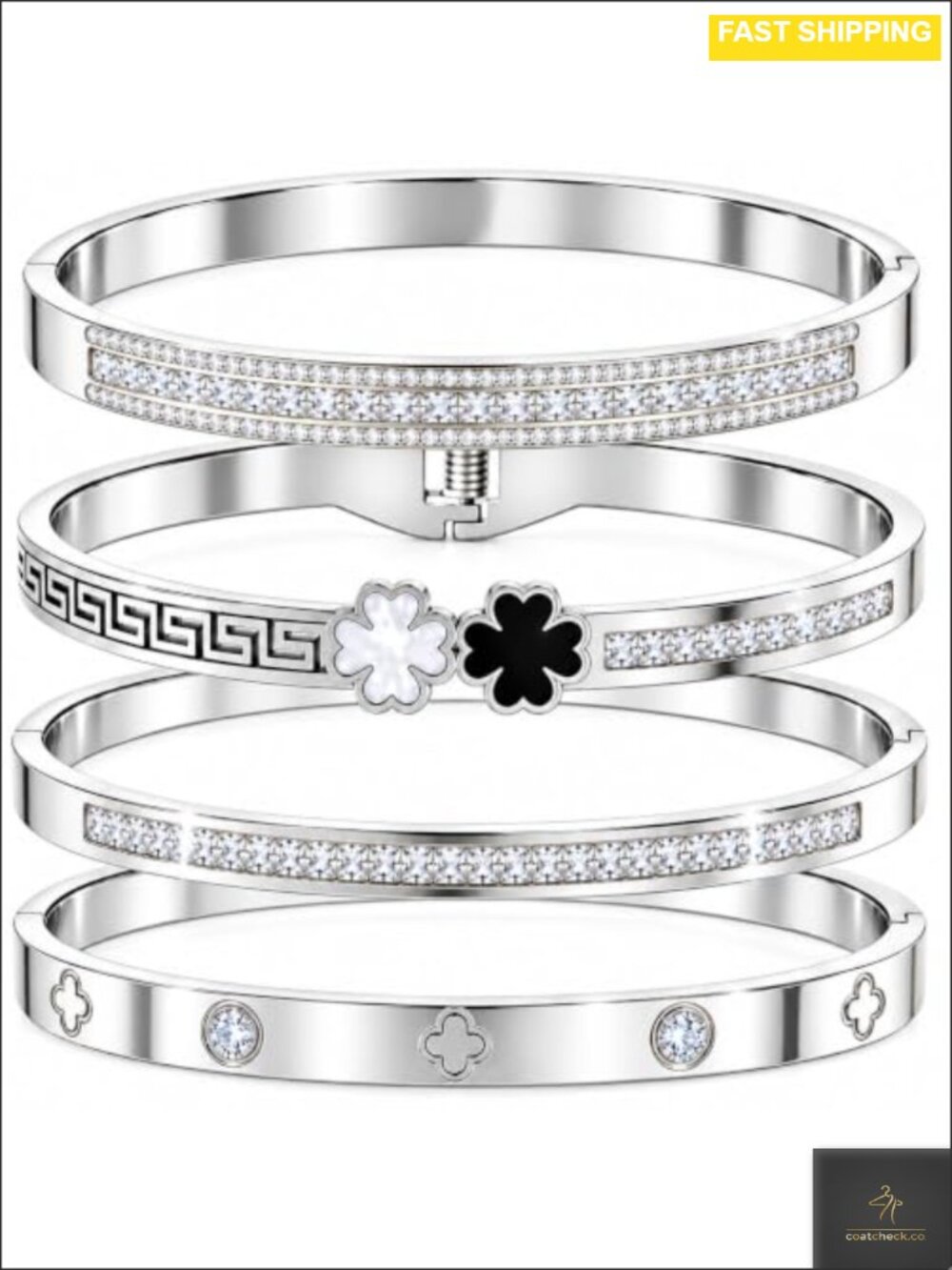 18K Gold Plated Stackable Bangle Bracelet Set 4Pc Stainless Steel